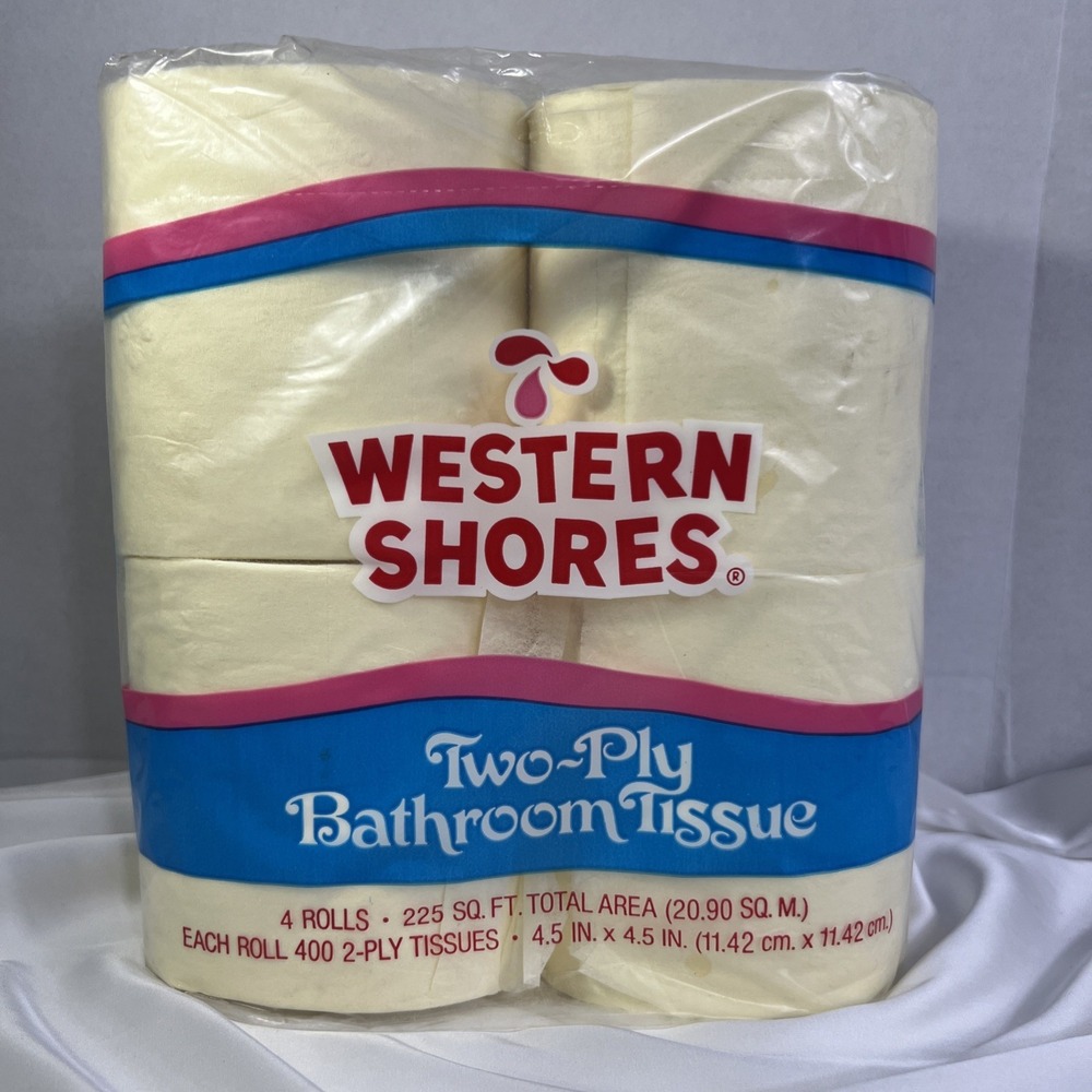 Vintage 1970's Western Shores Two Ply Bathroom‎ Tissue Yellow Movie Prop 4 Rolls